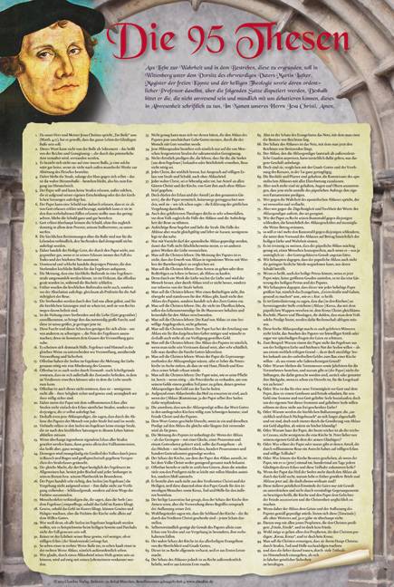Die 95 Thesen nach Martin Luther, Plakat Plakat zum Anschlag an Ihre Kirchen-, Küchen- oder Klassenzimmertür - Maße: 47 x 70 cm