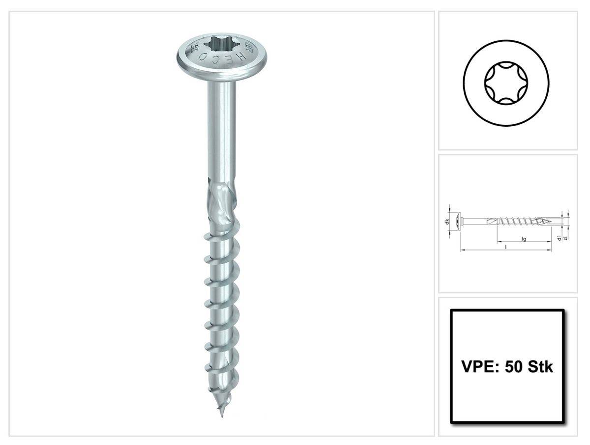 HECO TOPIX plus Profi Holzbauschraube 8,0 x 140 mm 50 Stück ( 61280 ) Teilgewinde Holzschraube, Tellerkopf, T-Drive, verzinkt blau, A3K