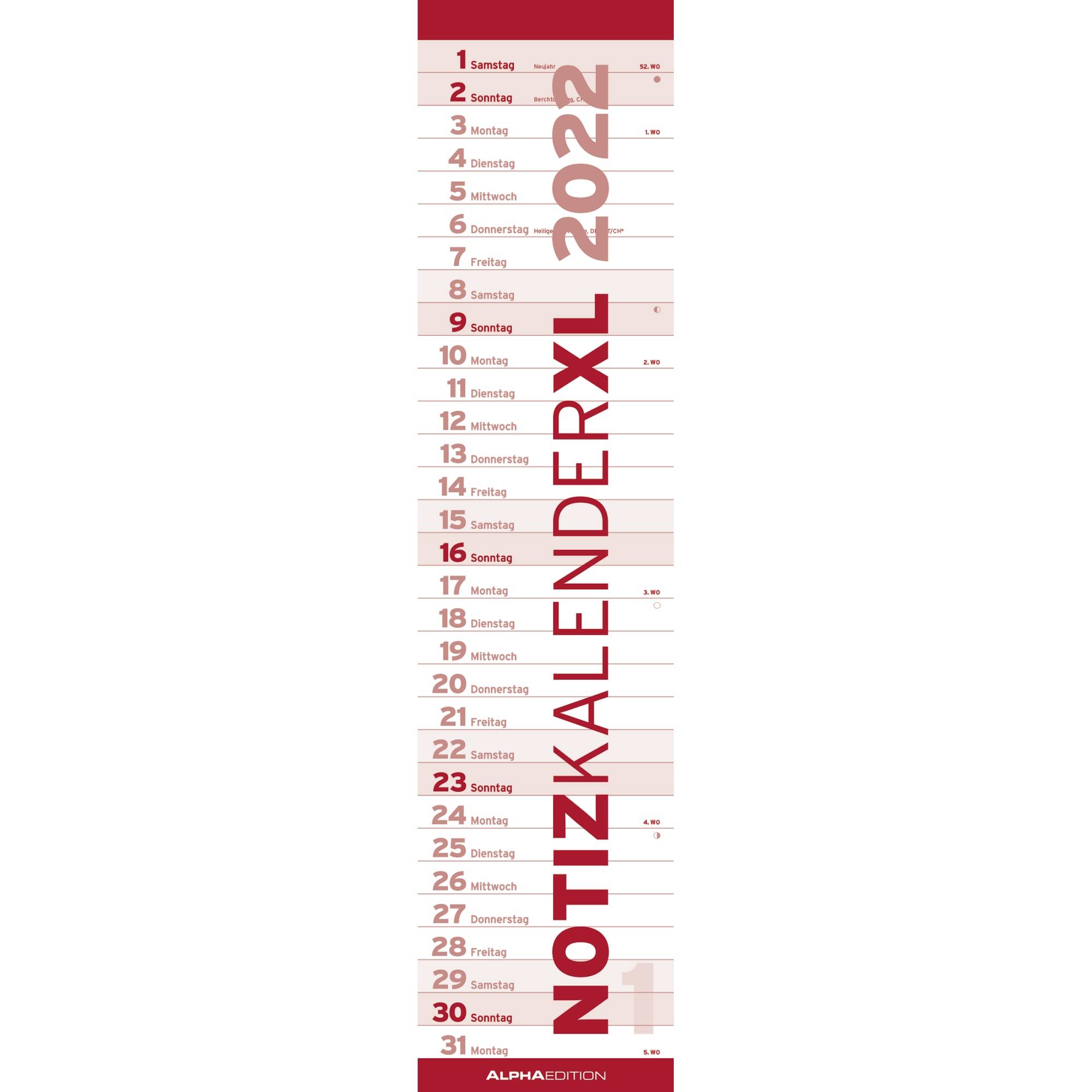 ALPHA EDITION Notizkalender XL 102499 1M/1S rot