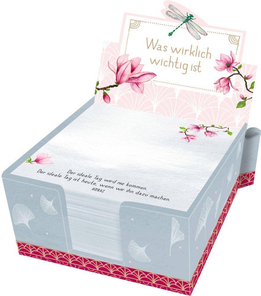 Zettelkästchen - Was wirklich wichtig ist 300 Zettel (10 x 10 cm) mit 50 unterschiedlichen Sprüchen, in Papp-Box: 10,5 x 10,5 x 4,5 cm, mit Halterun