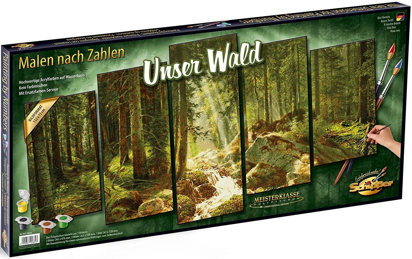 Schipper 609450832 - Malen nach Zahlen, Unser Wald, Polyptychon, 132 x 72 cm Meisterklasse Polyptychon, Mit Acrylfarben auf Wasserbasis und Pinsel