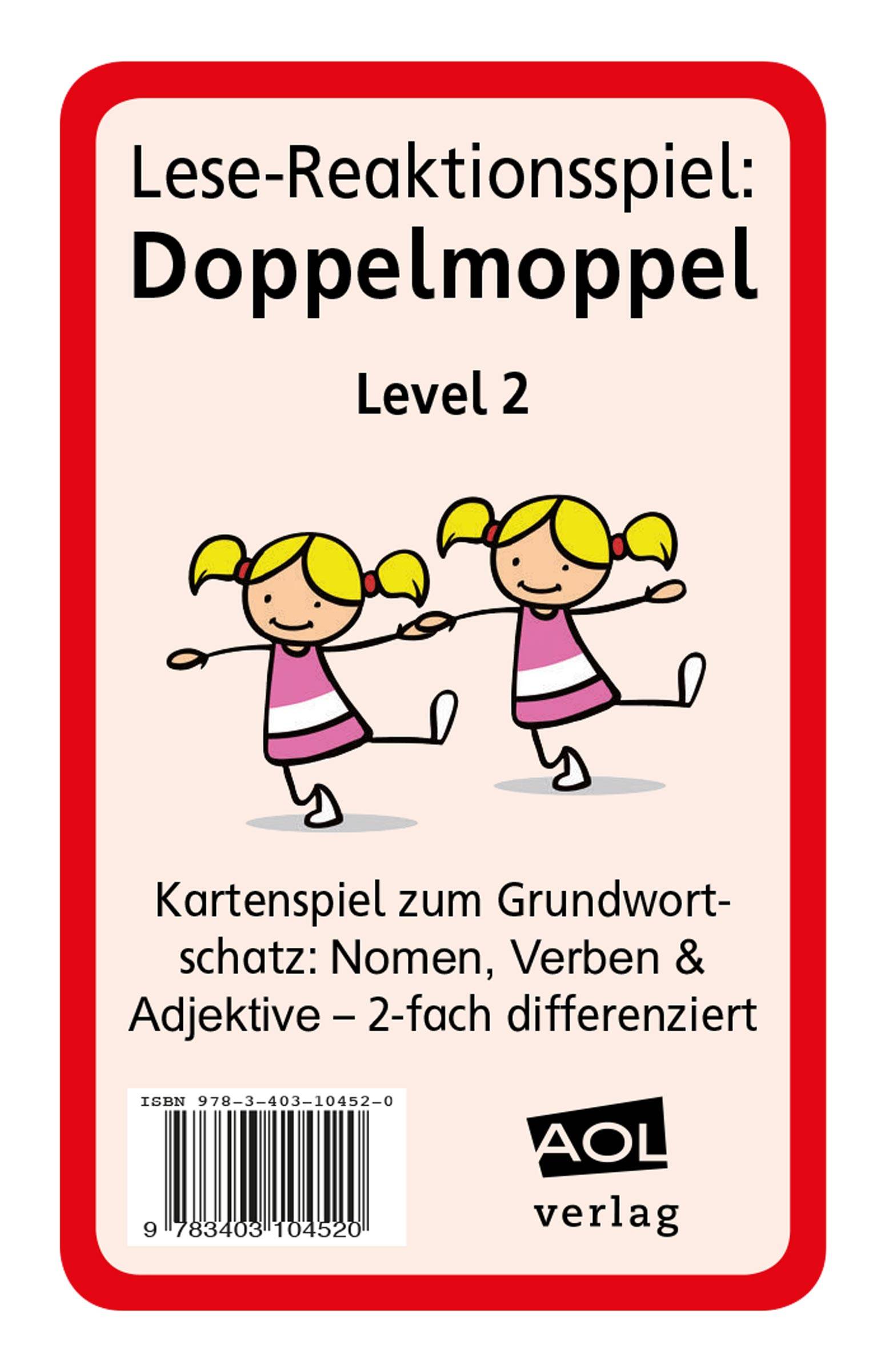 Lese-Reaktionsspiel: Doppelmoppel Level 2 Kartenspiel zum Grundwortschatz: Nomen, Verben & Adjektive - 2-fach differenziert (1. bis 4. Klasse)