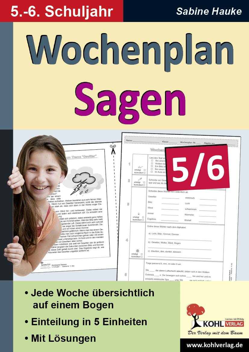 Wochenplan Sagen 5/6 Jede Woche übersichtlich auf einem Bogen. Einteilung in 5 Einheiten. Mit Lösungen. Kopiervorlagen zum Einsatz im 5.-6. Schuljah