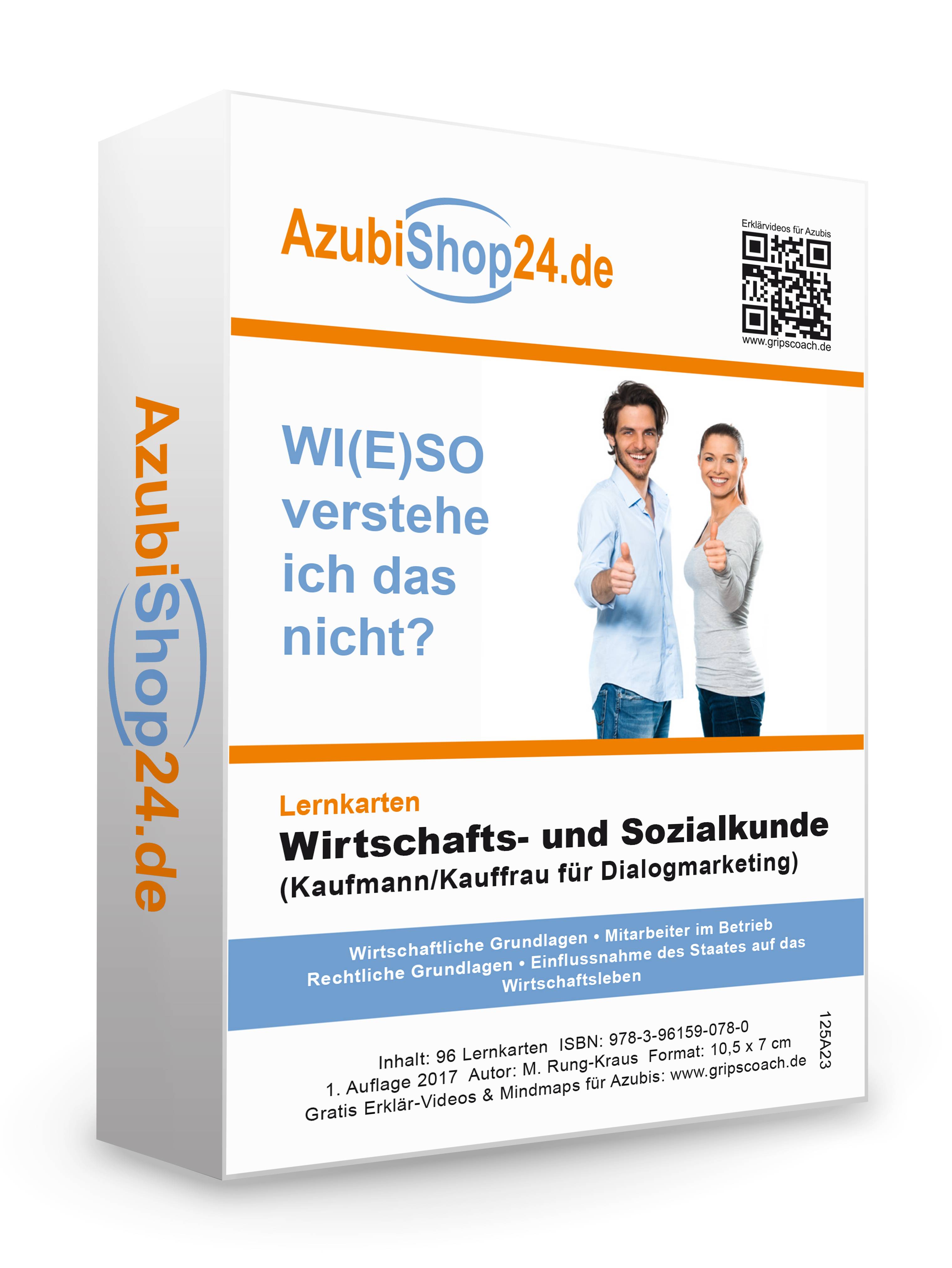 AzubiShop24.de Lernkarten WI(E)SO Wirtschafts- und Sozialkunde Kaufmann / Kauffrau für Dialogmarketing Prüfungsvorbereitung WISO Prüfung WI(E)SO Pr