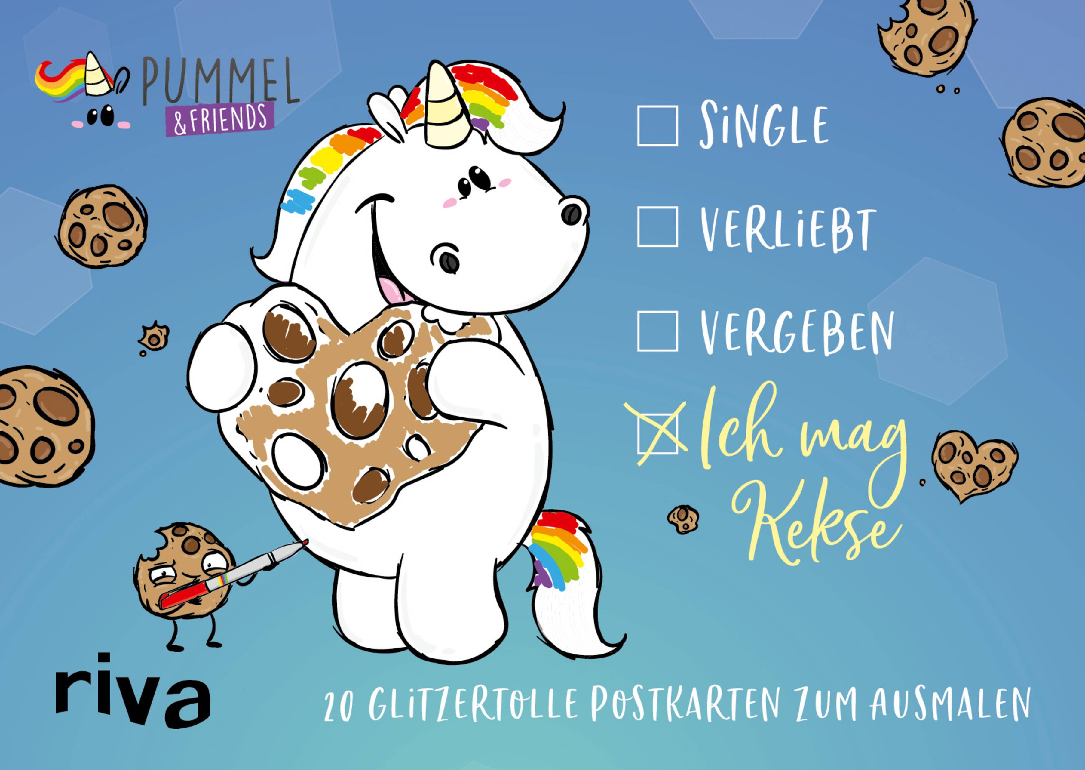 Single  Verliebt  Vergeben  Ich mag Kekse 20 glitzertolle Postkarten zum Ausmalen