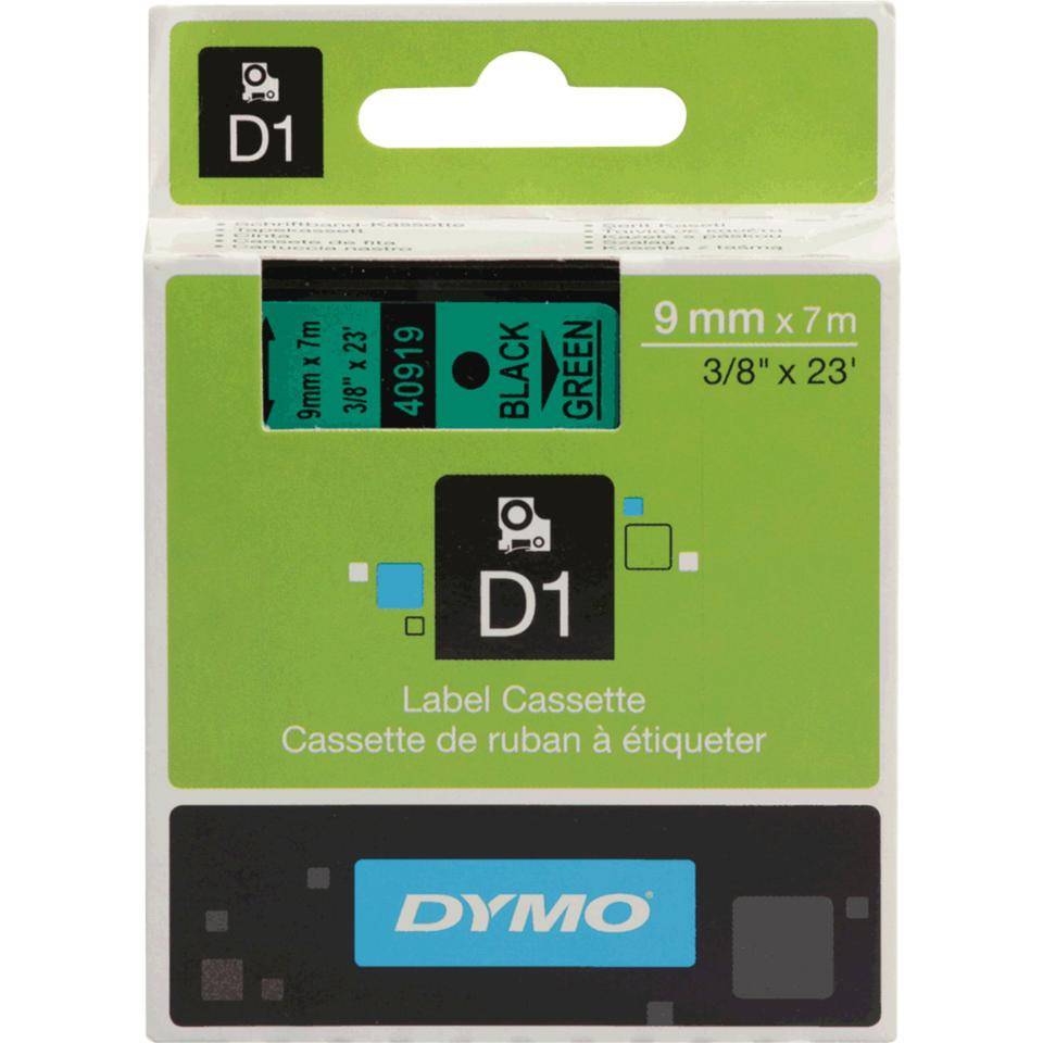 DYMO Schriftbandkassette, Schrift: schwarz, Grund: grün, Breite 9mm, 7m