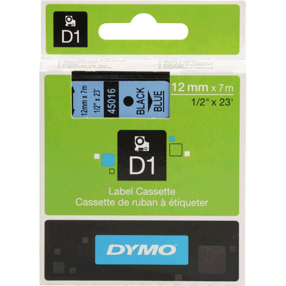 DYMO Schriftbandkassette, Schrift: schwarz, Grund: blau, Breite 12mm, 7m