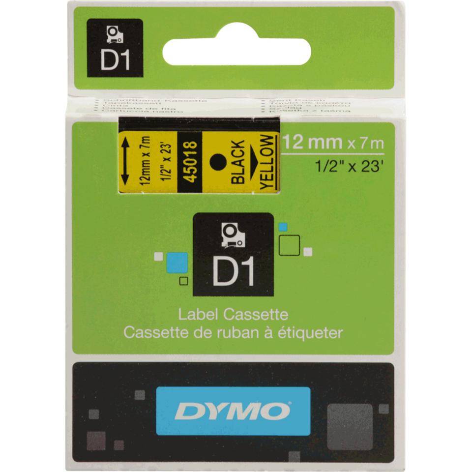 DYMO Schriftbandkassette, Schrift: schwarz, Grund: gelb, Breite 12mm, 7m