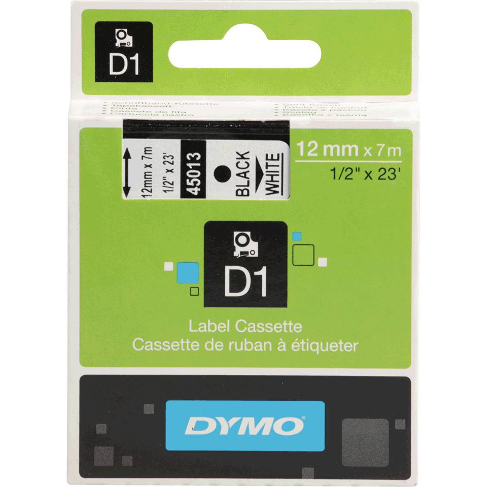 DYMO Schriftbandkassette, Schrift: schwarz, Grund: weiß, Breite 12mm, 7m