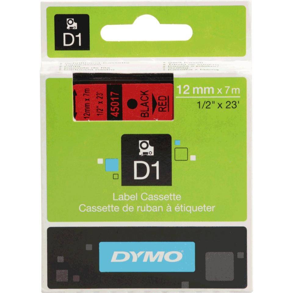 DYMO Schriftbandkassette, Schrift: schwarz, Grund: rot, Breite 12mm, 7m