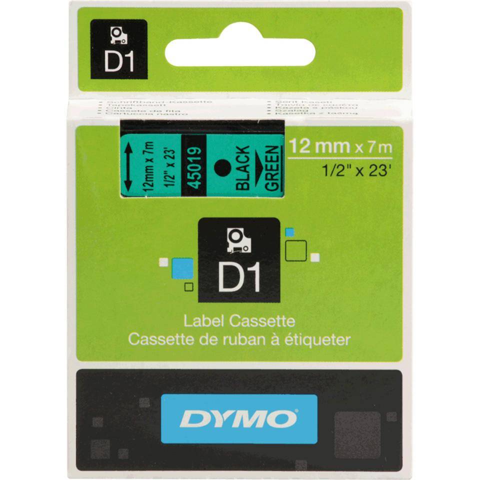 DYMO Schriftbandkassette, Schrift: schwarz, Grund: grün, Breite 12mm, 7m