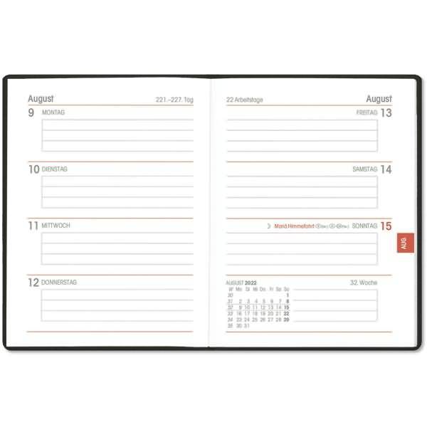 Taschenkalender schwarz 660 2022 8,3x10,7cm 1 Woche/2 Seiten