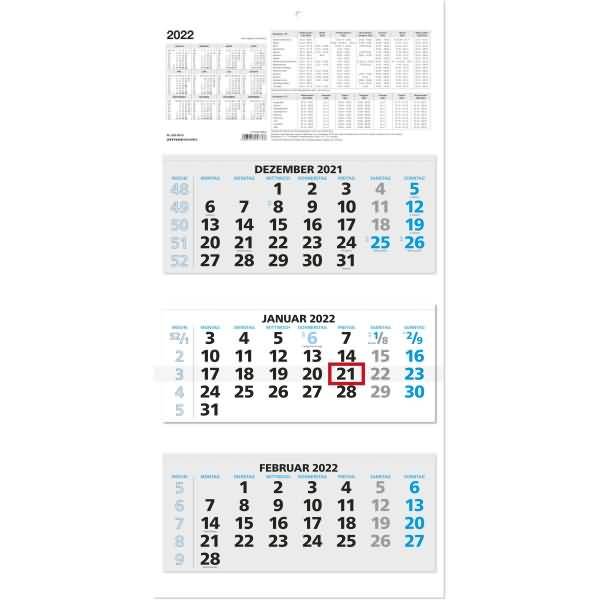 Dreimonatskalender 953 blau 2022 33,5x71cm