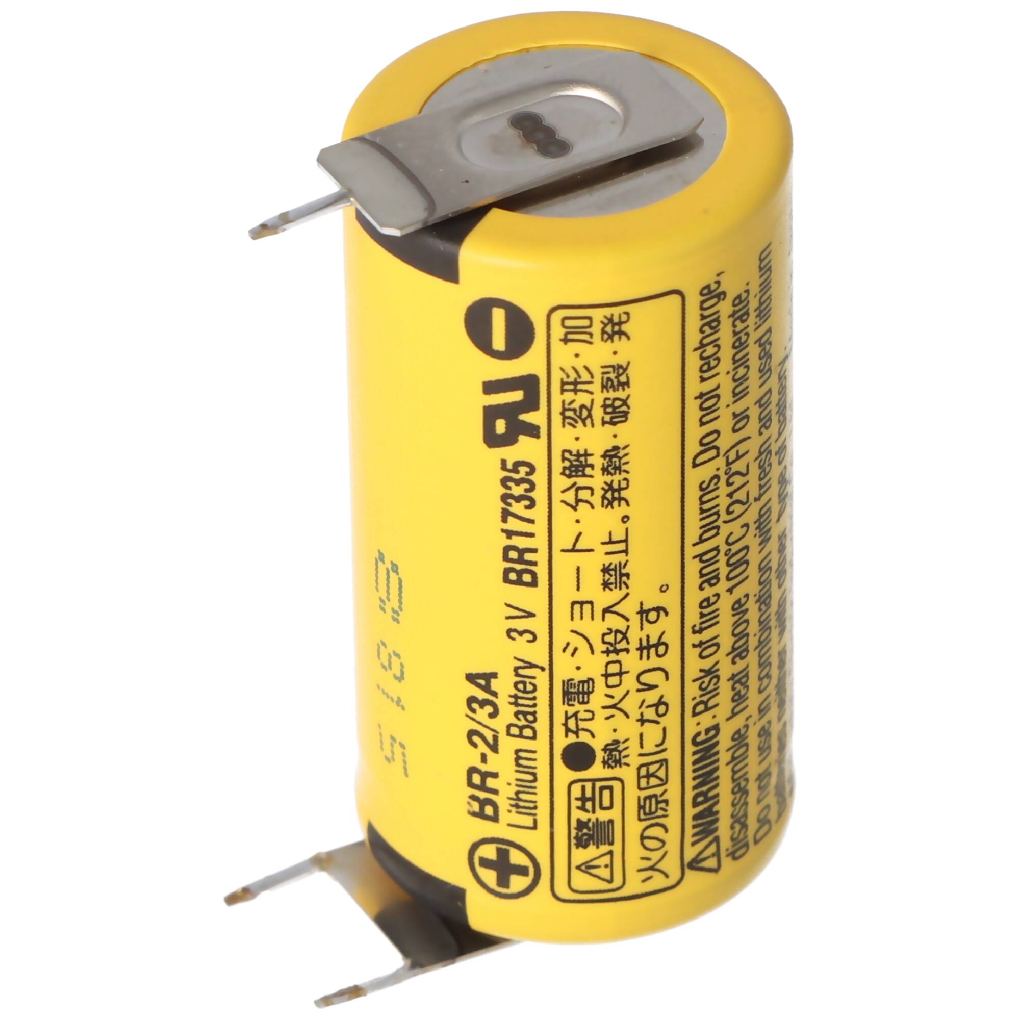 Panasonic BR-2/3A Lithium Batterie mit Print Kontakt ++-, 2er Print Plus und 1er Print Minus, BR17335, 3 Volt, Rastermaß
