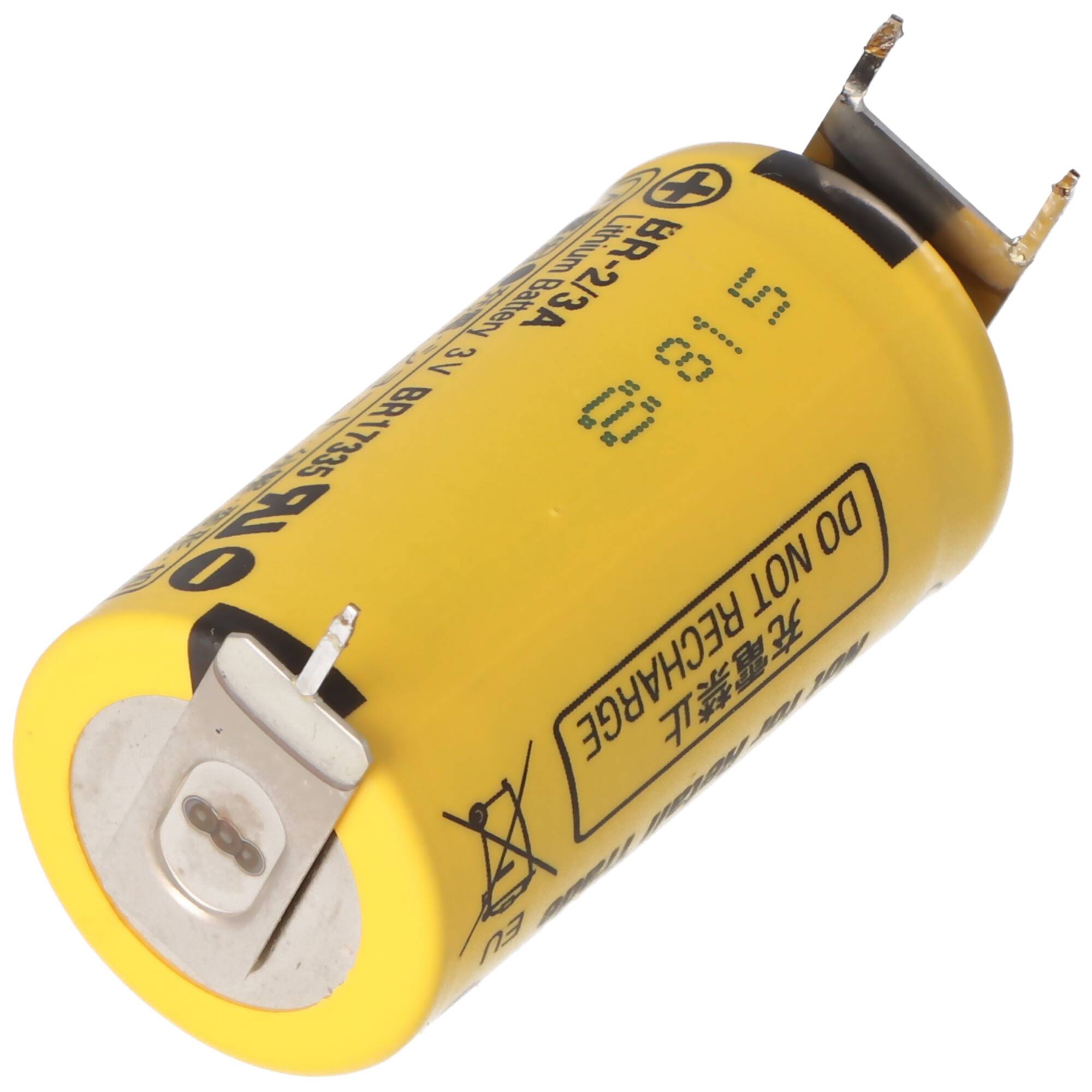 Panasonic BR-2/3A Lithium Batterie mit Print Kontakt ++-, 2er Print Plus und 1er Print Minus, BR17335, 3 Volt, Rastermaß