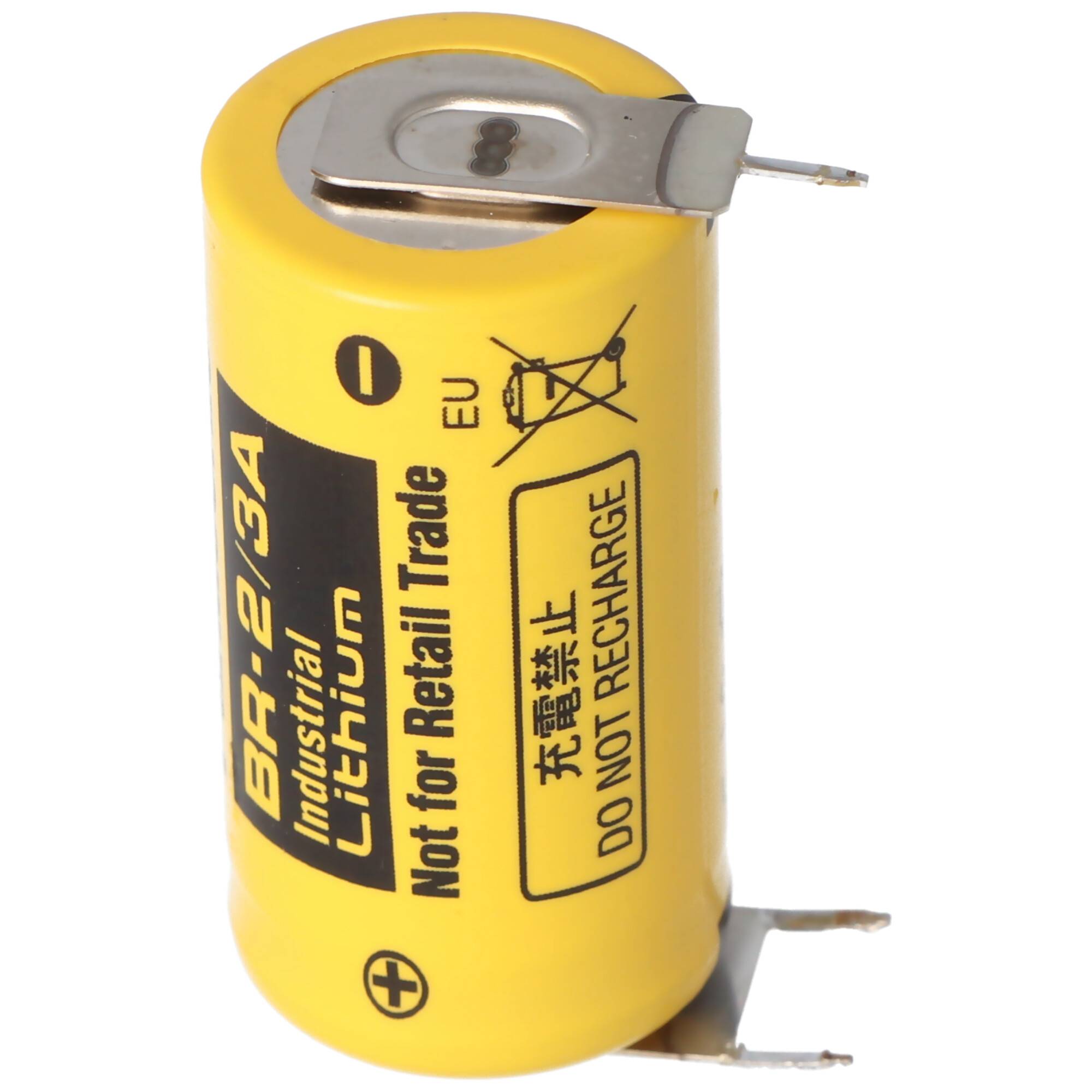 Panasonic BR-2/3A Lithium Batterie mit Print Kontakt ++-, 2er Print Plus und 1er Print Minus, BR17335, 3 Volt, Rastermaß