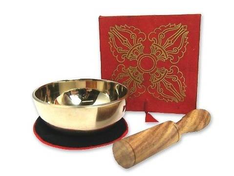 Klangschale (170 g) mit bedruckter roter Geschenkbox, Unterlage und Klöppel Klangschale (170g) in roter kleiner Box mit Aufdruck mit Zubehör