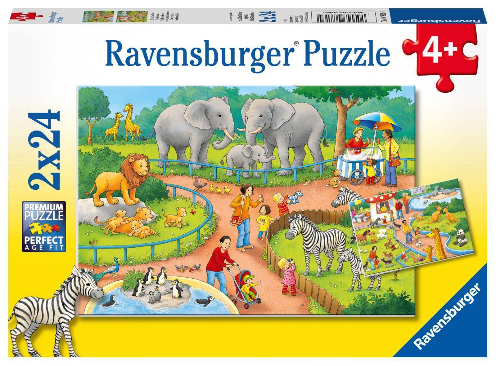 Ein Tag im Zoo (Kinderpuzzle) Maße (B/H): 26 x 18 cm, Premium Puzzle, 2 x 24 Teile, Mit Mini-Poster, Perfect Age Fit