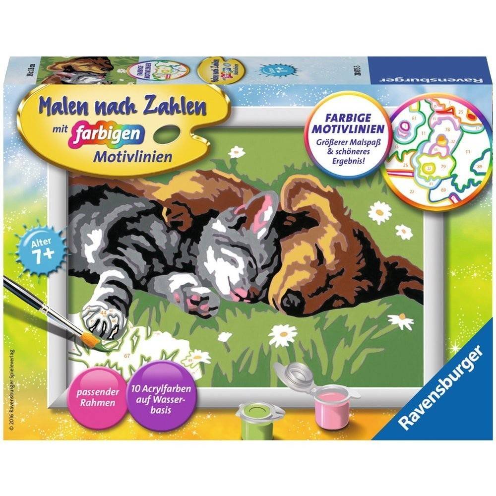 Ravensburger 28015 - Malen nach Zahlen, tiefer Schlaf Mit farbigen Motivlinien, Jeder kann malen, Maltafel: 18 x 13 cm, Mit 10 Acrylfarben auf Wasserb