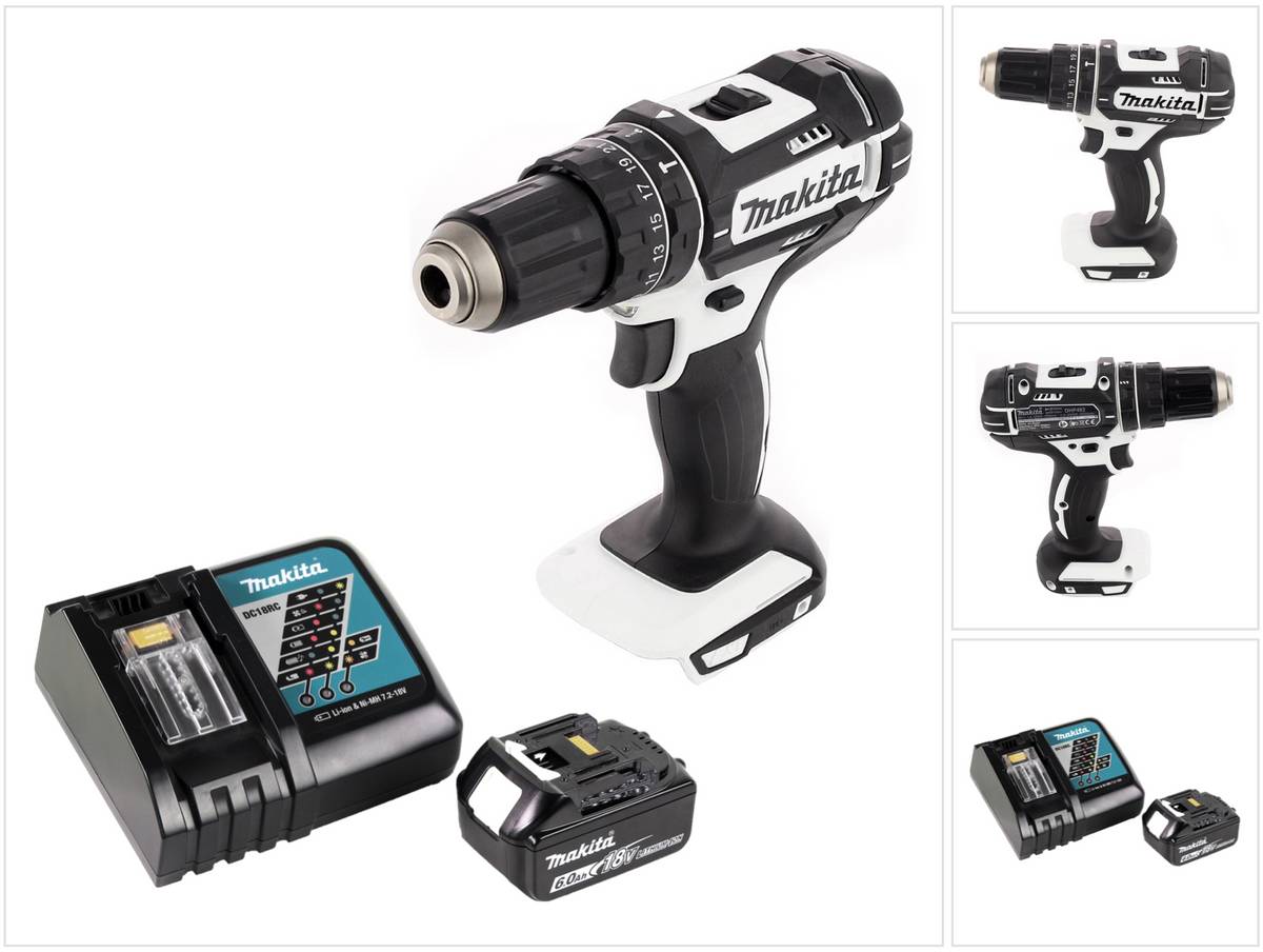 Makita DHP 482 RG1W Akku Schlagbohrschrauber 18 V 62 Nm + 1x Akku 6,0 Ah + Ladegerät