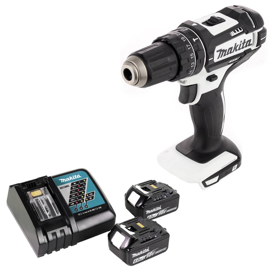 Makita DHP 482 RGW Akku Schlagbohrschrauber 18 V 62 Nm + 2x Akku 6,0 Ah + Ladegerät