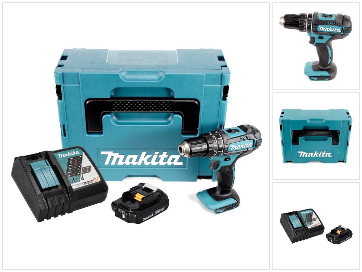 Makita DHP 482 RA1J Akku Schlagbohrschrauber 18 V 62 Nm + 1x Akku 2,0 Ah + Ladegerät + Makpac