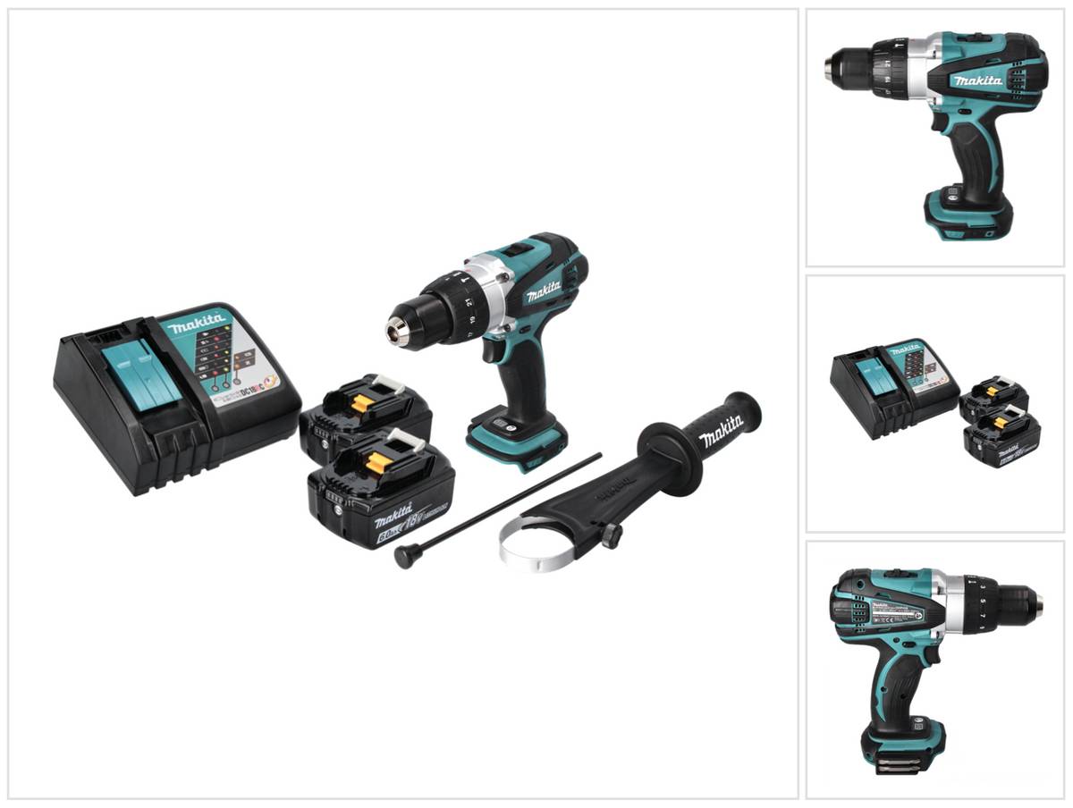 Makita DHP 458 RG Akku Schlagbohrschrauber 18 V 91 Nm + 2x Akku 6,0 Ah + Ladegerät