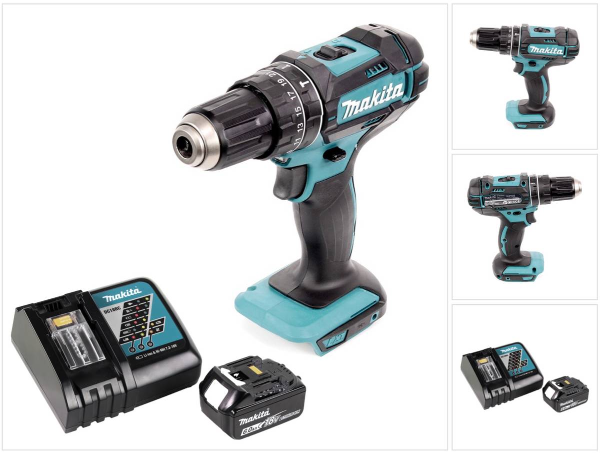 Makita DHP 482 RG1 Akku Schlagbohrschrauber 18 V 62 Nm + 1x Akku 6,0 Ah + Ladegerät