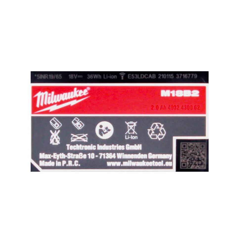 Milwaukee M18 B2 Akku Set 18 V 2x 2,0 Ah / 2000 mAh RED Li-Ion ( 2x 4932430062 )