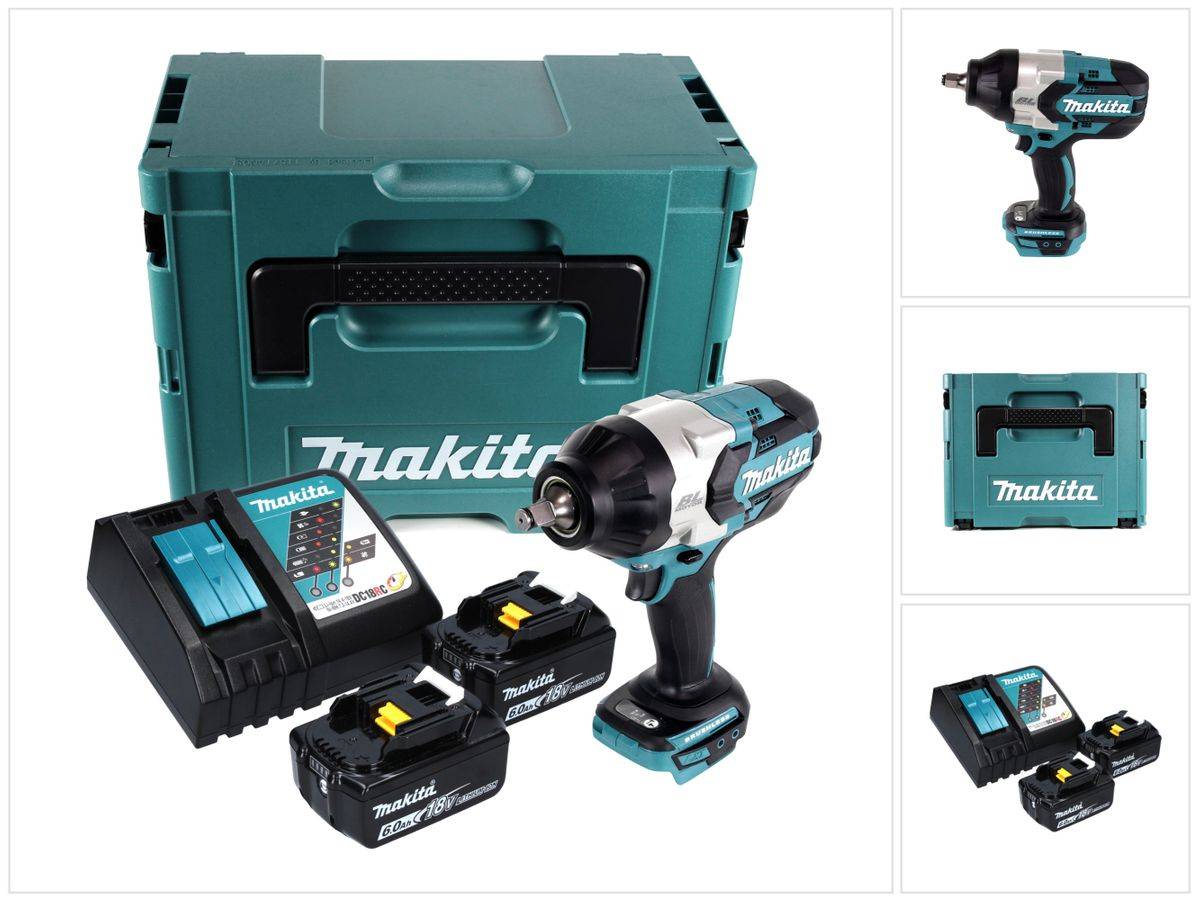 Makita DTW 1002 RGJ Akku Schlagschrauber 18 V 1000 Nm 1/2“ Brushless + 2x Akku 6,0 Ah + Ladegerät + Makpac