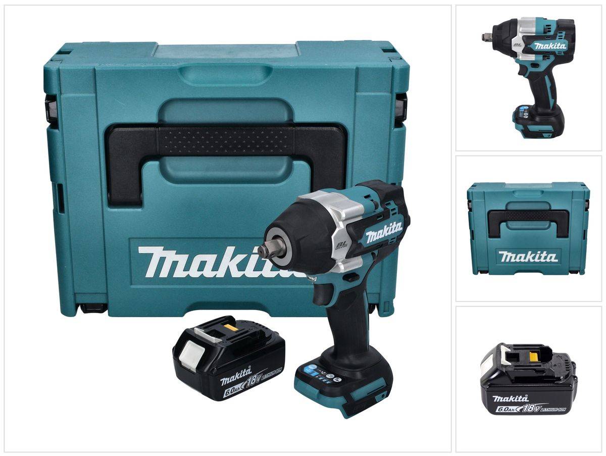 Makita DTW 700 G1J Akku Schlagschrauber 18 V 700 Nm 1/2" XPT Brushless + 1x Akku 6,0 Ah + Makpac - ohne Ladegerät