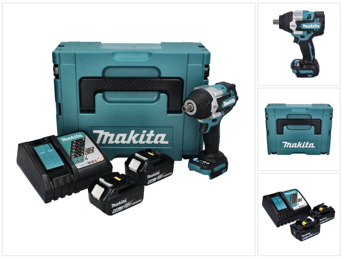 Makita DTW 701 RGJ Akku Schlagschrauber 18 V 700 Nm 1/2" XPT Brushless + 2x Akku 6,0 Ah + Ladegerät + Makpac