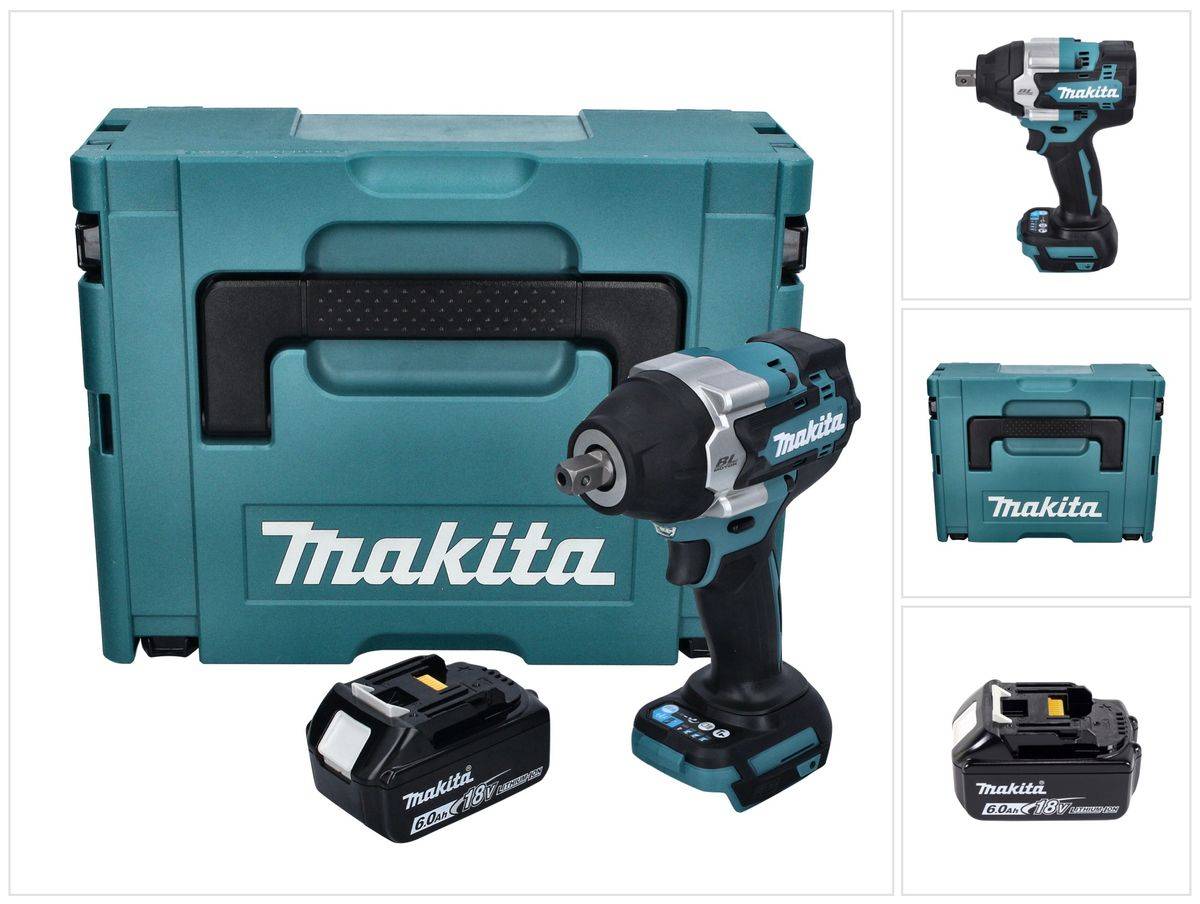 Makita DTW 701 G1J Akku Schlagschrauber 18 V 700 Nm 1/2" XPT Brushless + 1x Akku 6,0 Ah + Makpac - ohne Ladegerät