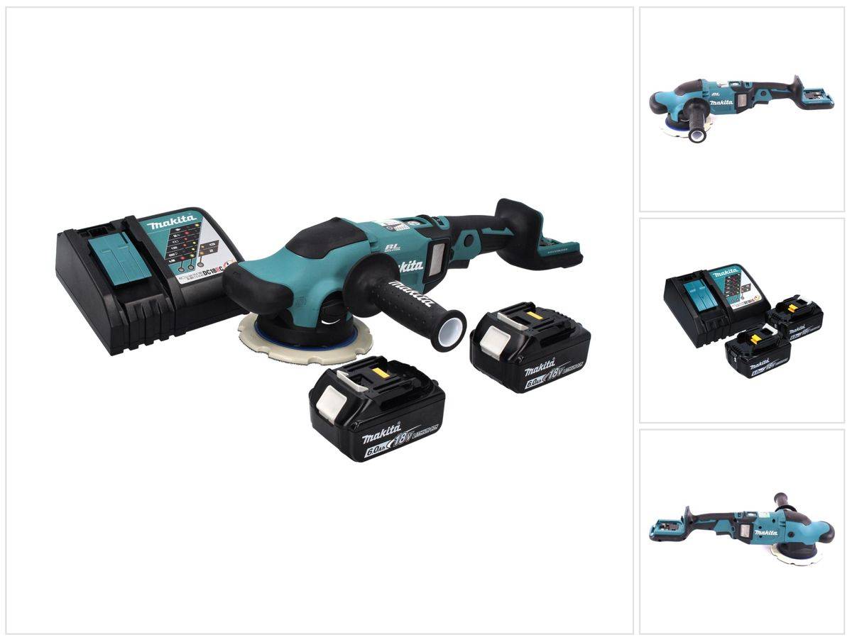 Makita DPO 600 RG Akku Exzenterpolierer 18 V 150 mm XPT Brushless + 2x Akku 6,0 Ah + Ladegerät