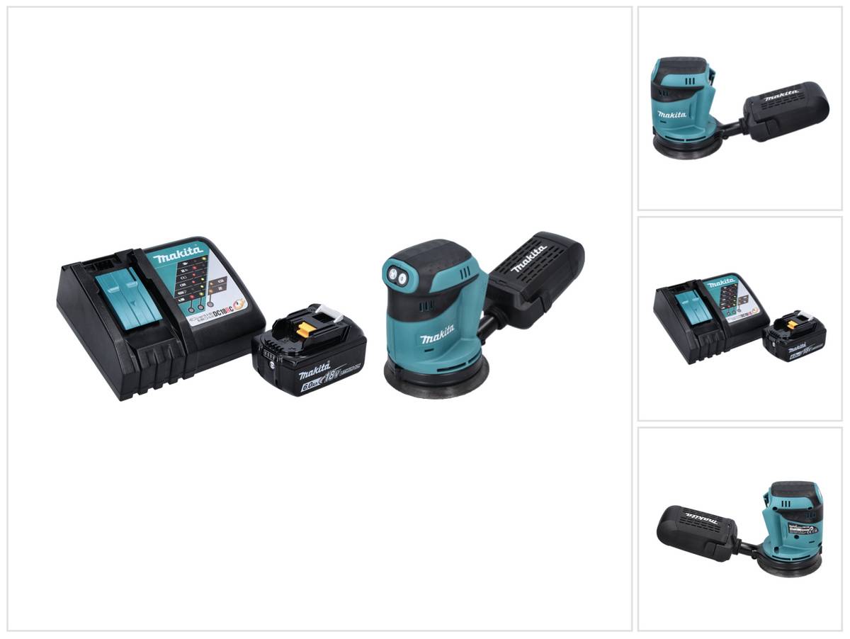 Makita DBO 180 RG1 Akku Exzenterschleifer 18 V 125 mm + 1x Akku 6,0 Ah + Ladegerät