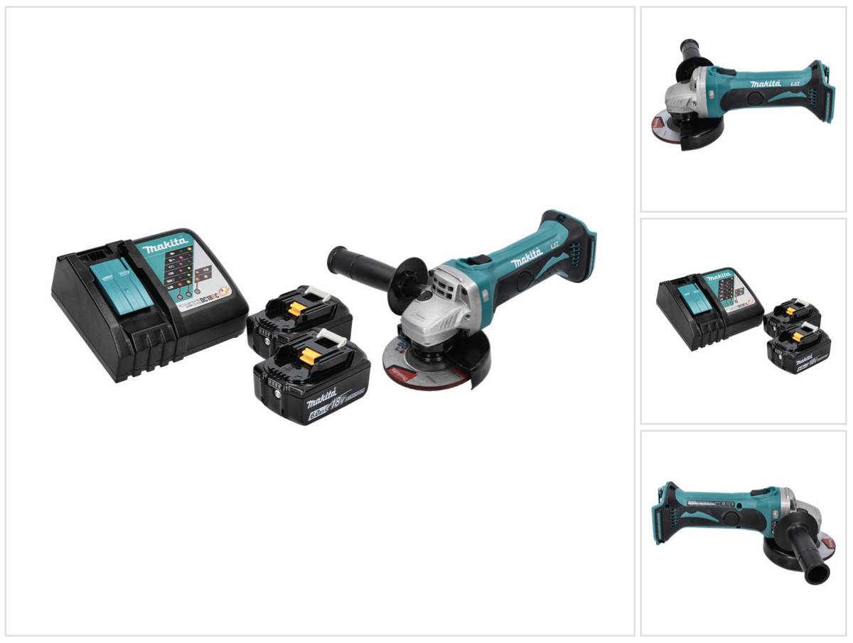 Makita DGA 452 RG Akku Winkelschleifer 18 V 115 mm + 2x Akku 6,0 Ah + Ladegerät