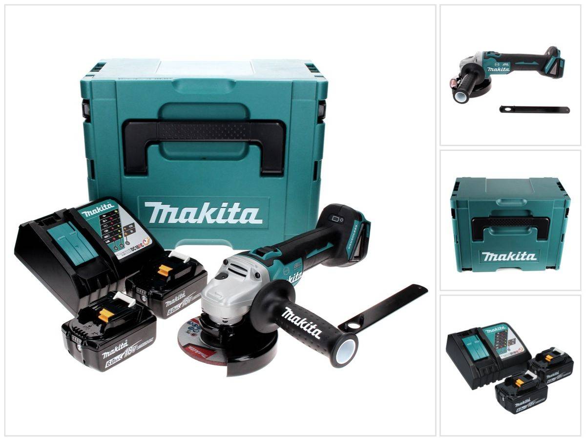 Makita DGA 506 RGJ Akku Winkelschleifer 18 V 125 mm Brushless + 2x Akku 6,0 Ah + Ladegerät + Makpac