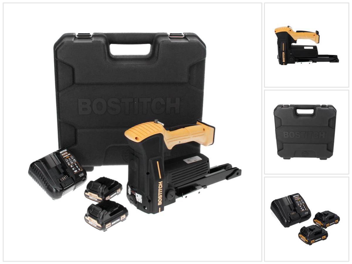 Bostitch DSA-3519-E 10,8 V Akku Kartonverschlusshefter Karton Tacker + 2x Akku 2,0 Ah + Ladegerät + Koffer