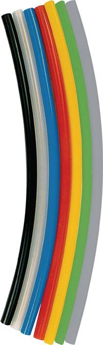 Geschwungene Linien in sechs Farben: Schwarz, Blau, Rot, Gelb, Grün und Grau, die verschiedene Elemente oder Kategorien darstellen.