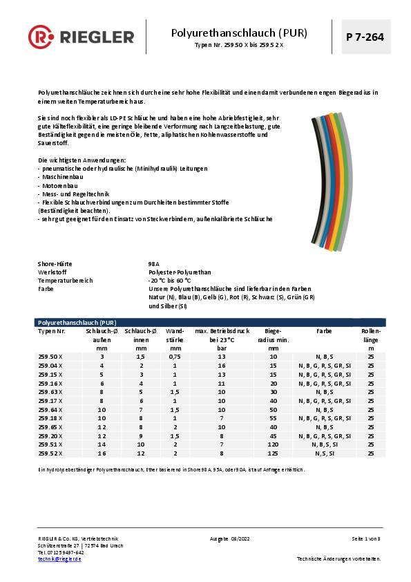 Druckluftschlauch PUR ID 4mm AD 6mm L.25m blau Rl.a 25m RIEGLER