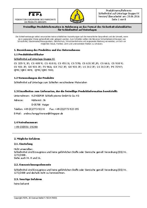 Fiberscheibe CS 570 D.125mm K.120 f.INOX/Alu./NE-Metalle ZK KLINGSPOR