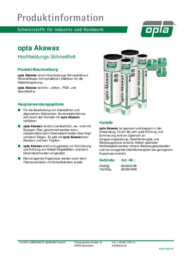 Hochleistungsschneidfett Akawax 80g Stift OPTA