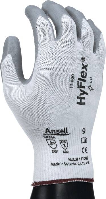 Handschuhe HyFlex 11-800 Gr.9 weiß/grau EN 388 PSA II Nyl.m.Nitrilschaum ANSELL