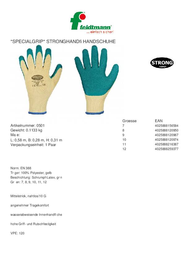 Handschuhe Specialgrip Gr.9 gelb/grün EN 388 PSA II STRONGHAND