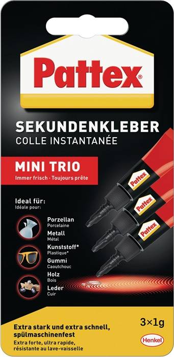 Sekundenkleber Classic MINI-TRIO 3x1g transp.Tube PATTEX