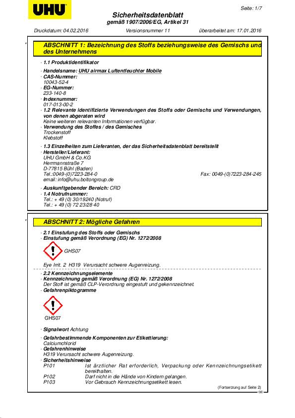 UHU Luftentfeuchter Nachfüllbeutel 1000g