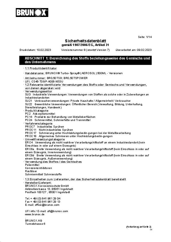 Multifunktionsspray Turbo-Spray® 500 ml Spraydose Power-Click BRUNOX