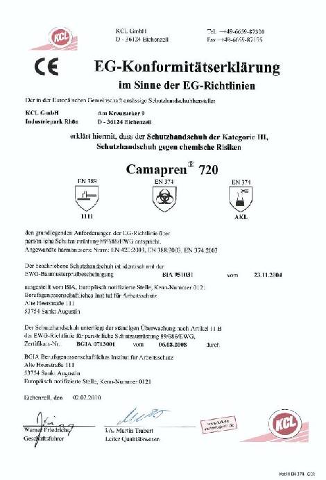 Chemiehandschuh Camapren 720 Gr.11 schwarz EN 388,EN 374 PSA III HONEYWELL