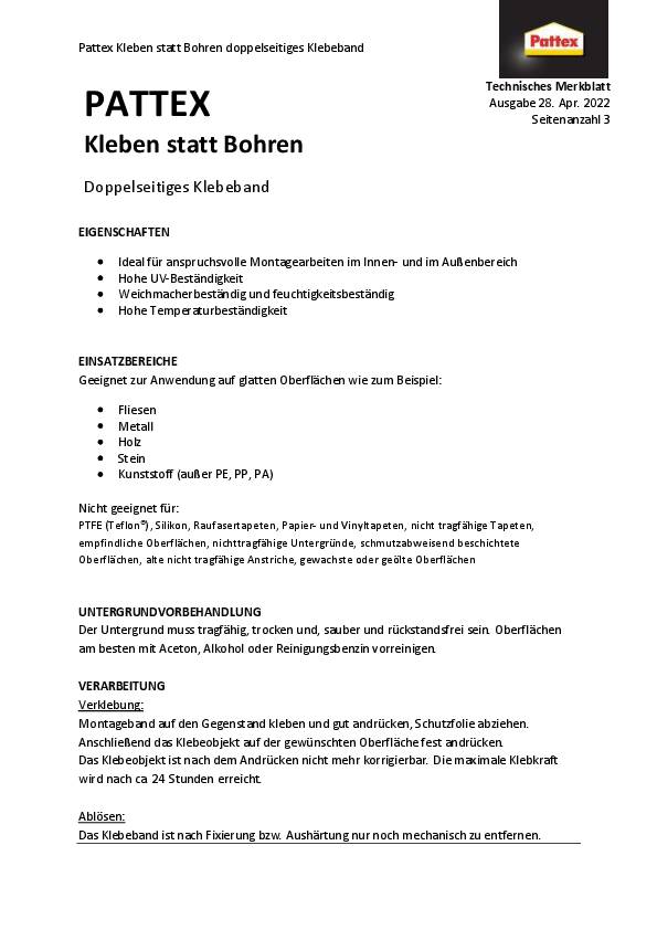 Montageband Kleben statt Bohren transl.L.1,5m B.19mm Rl.PATTEX