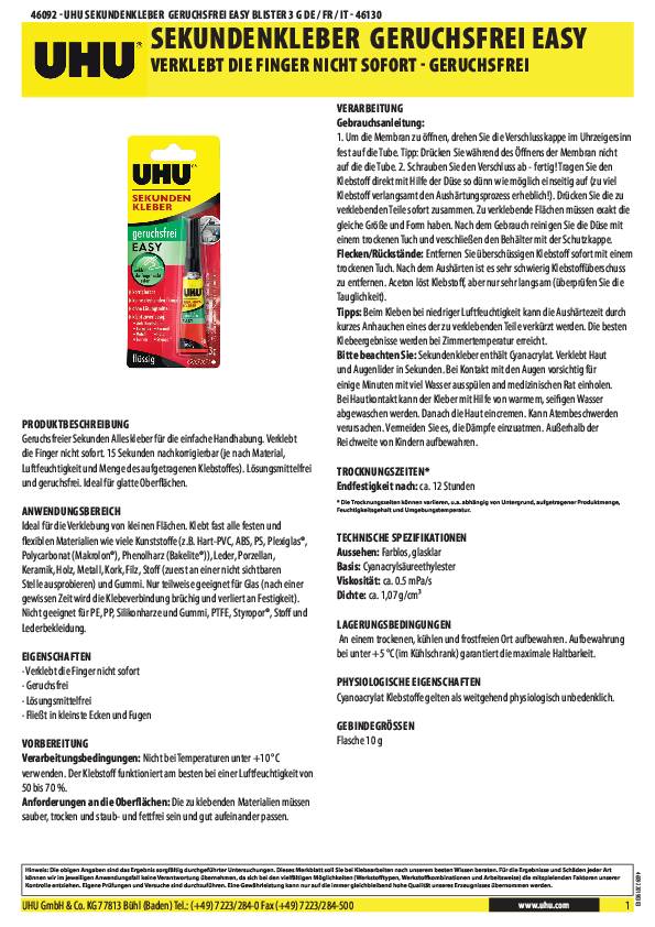 Sekundenkleber geruchsfrei EASY 3g farblos Tube UHU